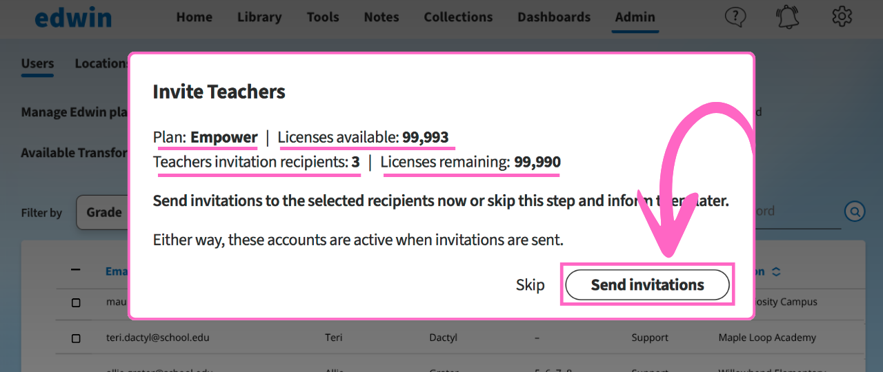 Invite Users to Edwin